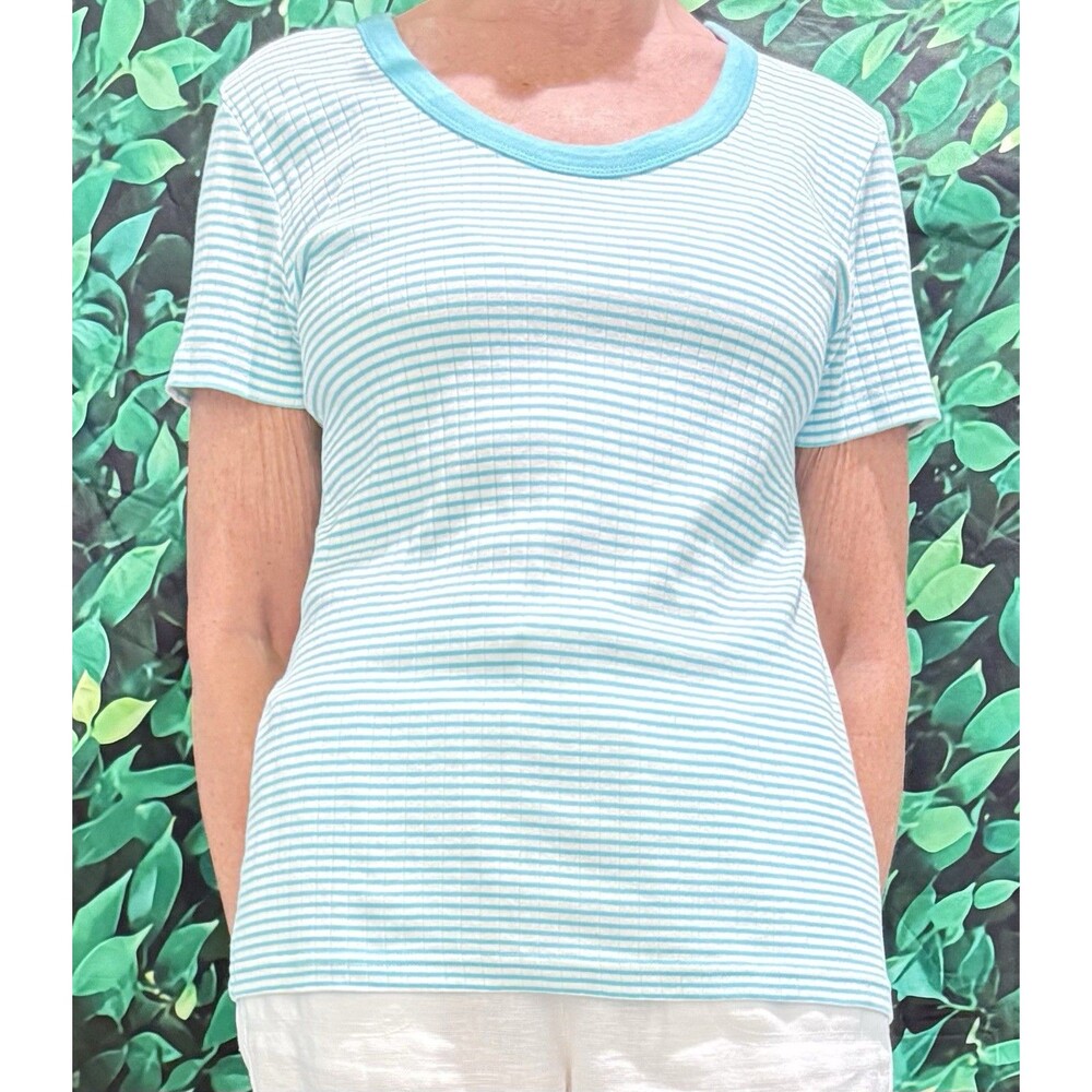 Peppercorn Green White Striped Short Sleeve T Shirt Size Large - Picture 3 of 6